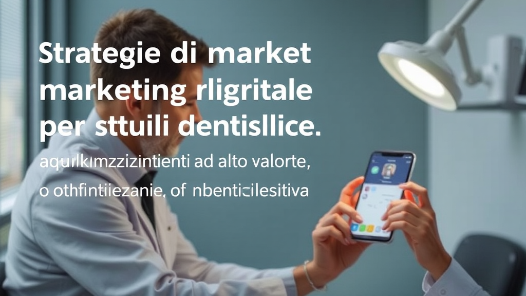 Dentista che analizza strategie di digital marketing su tablet in un moderno studio odontoiatrico